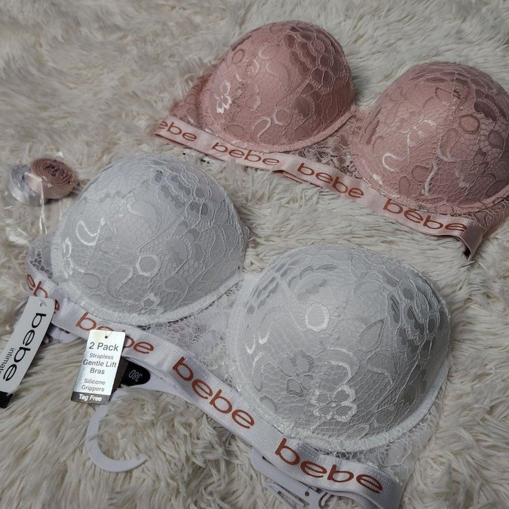 2 pack BEBE  strapless gentle lift bra + silicone grippers Size 38D